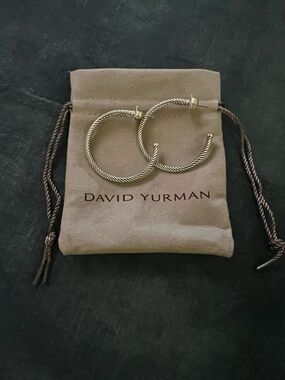 David Yurman Sterling Cable Hoop Earrings in Silver 1.5 inches AUTHENTIC